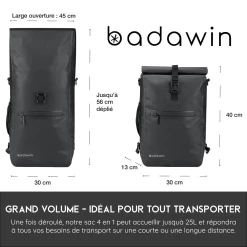 Badawin Sacoche Vélo + Sac à Dos étanche -Vélos Soldes Magasin sac a dos velo noir ordinateur portable grand volume